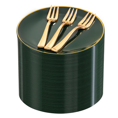Festiva 200Pcs Green Dessert Plates 6.3" with Plastic Forks 5"- Small Disposable Plates- Dessert/Cake/Appetizer Plastic Plates include 100Plates 100Forks for Birthday Party&St.Patrick's Day& Easter