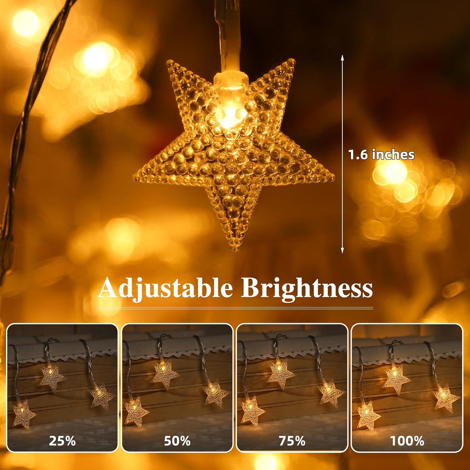 Skiennix 33ft Star String Lights - 100 LED Waterproof Fairy Lights with Remote Control | Warm White Decor