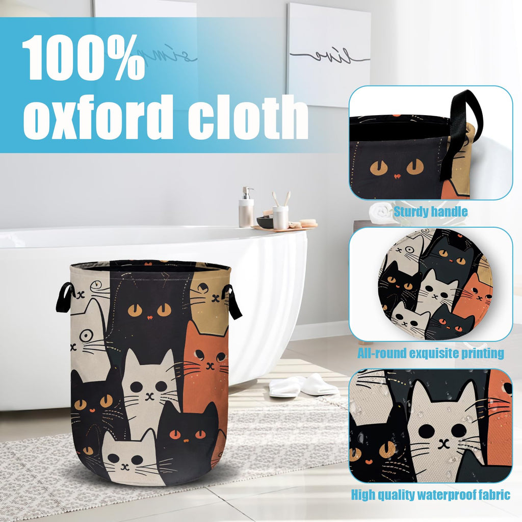 Watercolor Funny Cat Laundry Basket, Laundry Hamper Collapsible Oxford Cloth with Handle Clothes Storage Bin for Bathroom Laundry Room Bedroom 15.7 X 20 Inch