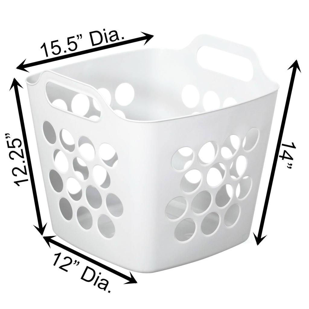 Flexible Plastic Laundry Basket - Square Storage Hamper with Side Handles for Easy Carrying - Versatile Organizer for Laundry, and Household Storage, 28 Litter White