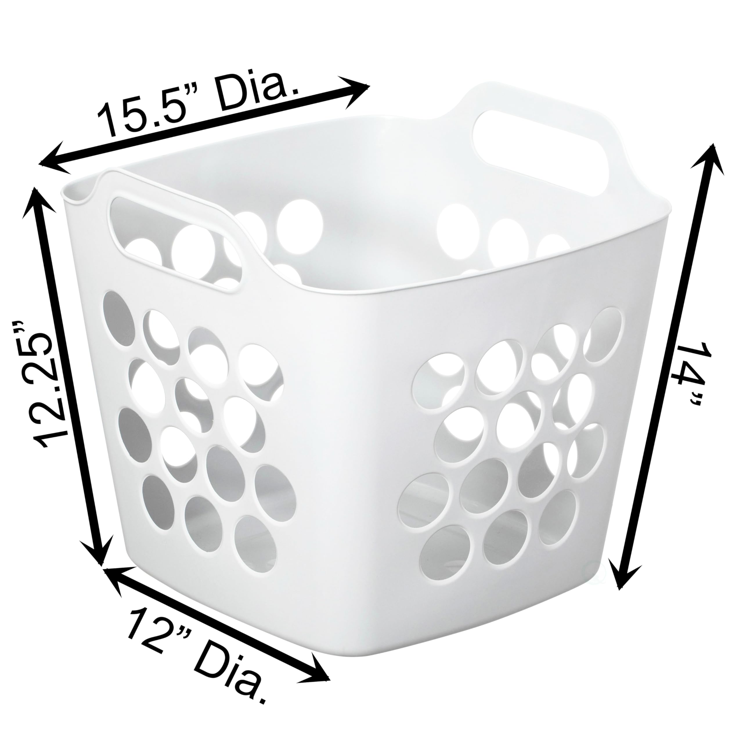 Flexible Plastic Laundry Basket - Square Storage Hamper with Side Handles for Easy Carrying - Versatile Organizer for Laundry, and Household Storage, 28 Litter White