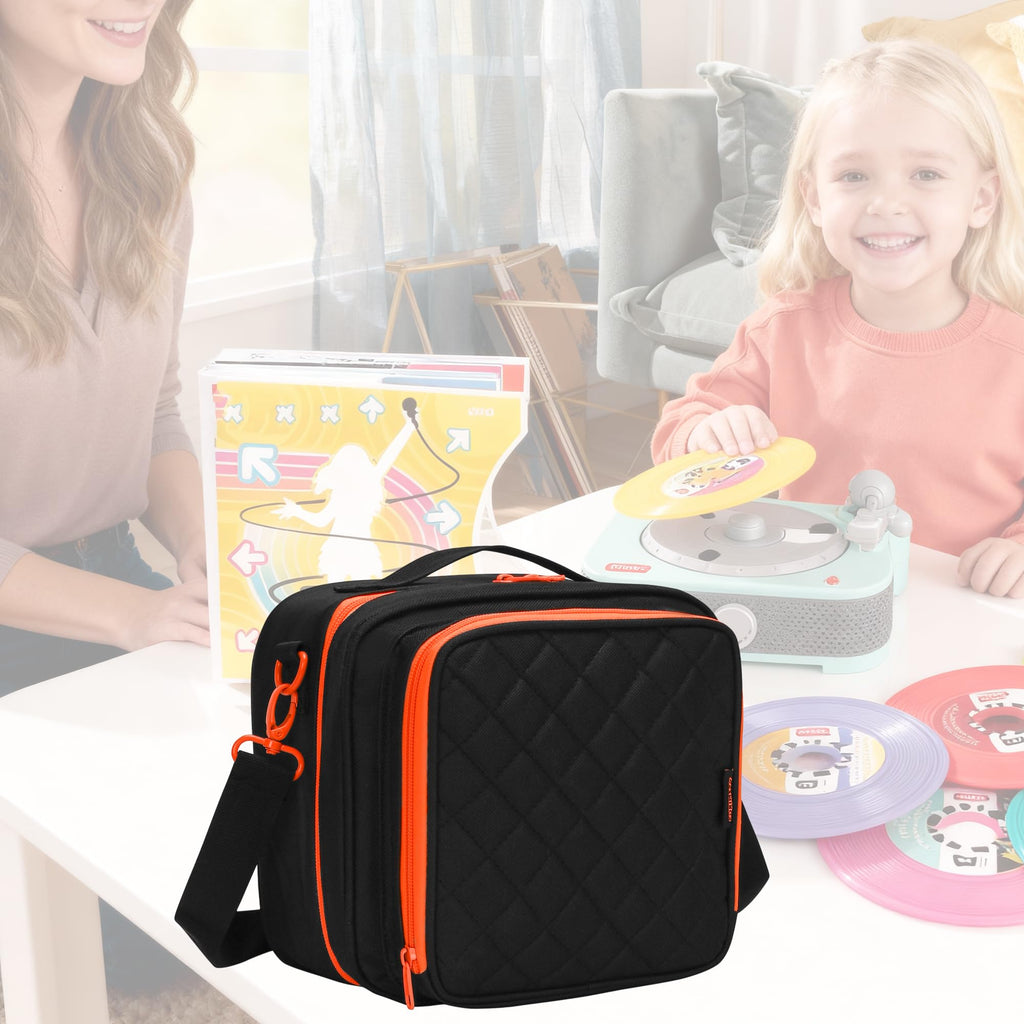FURIMETY Records Toy Storage Bag Compatible with Fisher-Price Musical Toy Deluxe Rockin Record Player, Carrying Case with Accordion Album Pockets for kids record player, Black