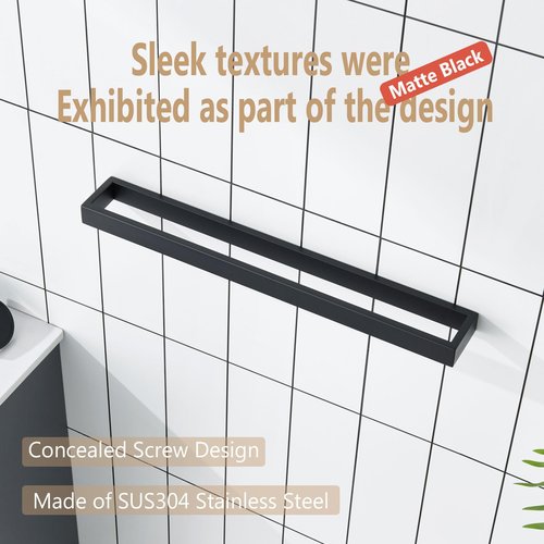 KOKOSIRI Towel Bar Matte Black Bath Towel Holder 24-Inch Kitchen Rack Stainless Steel for Bathroom Hardware Wall Mounted, 1 Pack B4008BK-L24