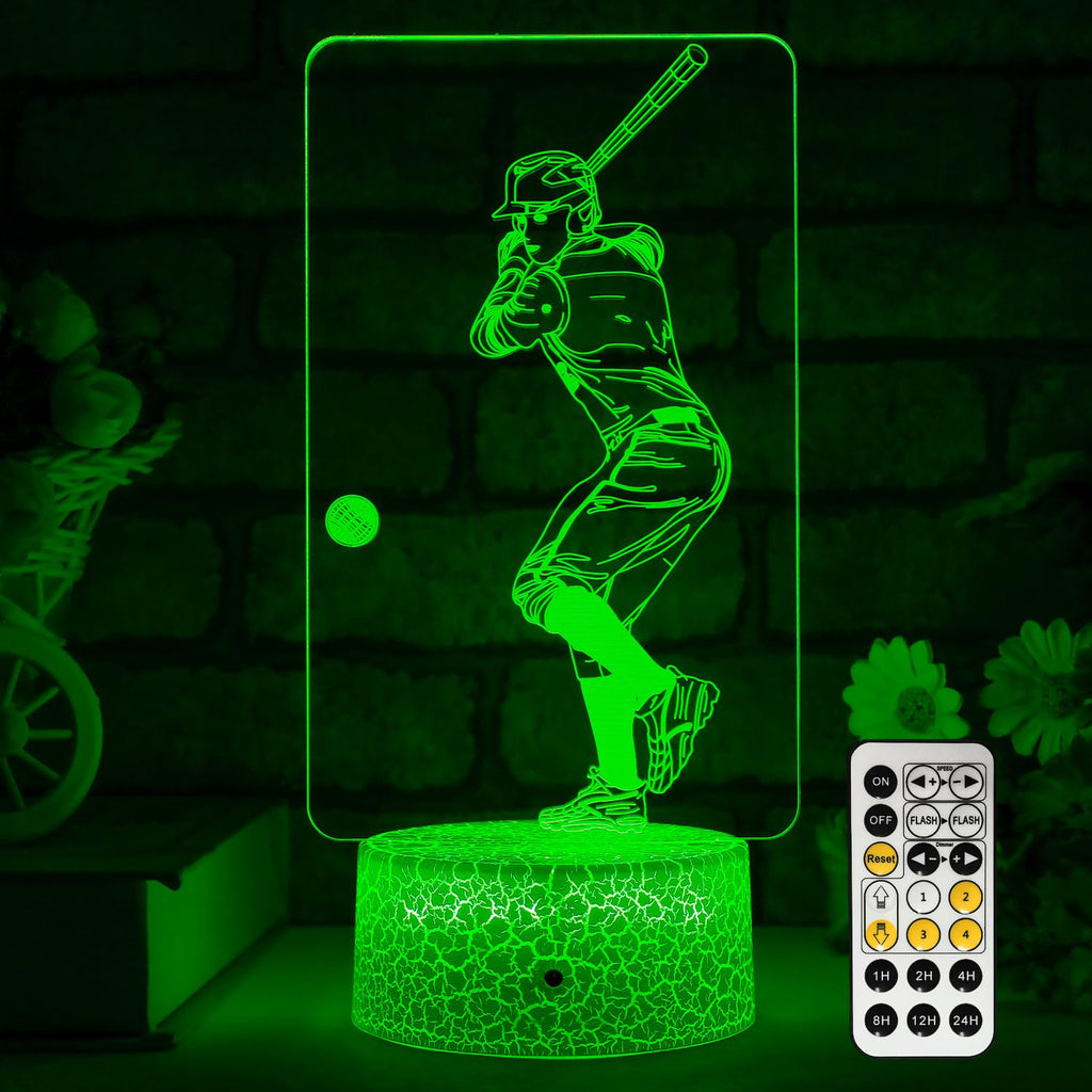 FlyonSea Baseball Light,Baseball Gifts Bedside Lamp 7 Colors Change + Remote Control with Timer Kids Night Light Optical Illusion Lamps for Boys Gift Ideas for Boys or Kids