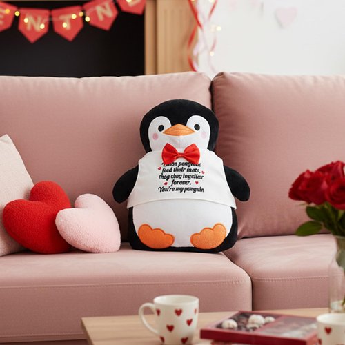 QIONG MENG Valentines Day Penguin Pillow When Penguins Find Their Mate Gift Throw Pillows Penguin Plush Gifts for Adults Women Men Wife Husband Boyfriend Girlfriend