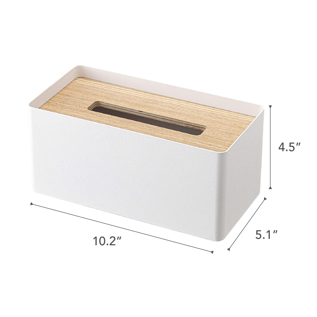 Yamazaki Home Rin Reusable Tissue Box Cover Metal Holder Container Case with Natural Wooden Lid - Steel