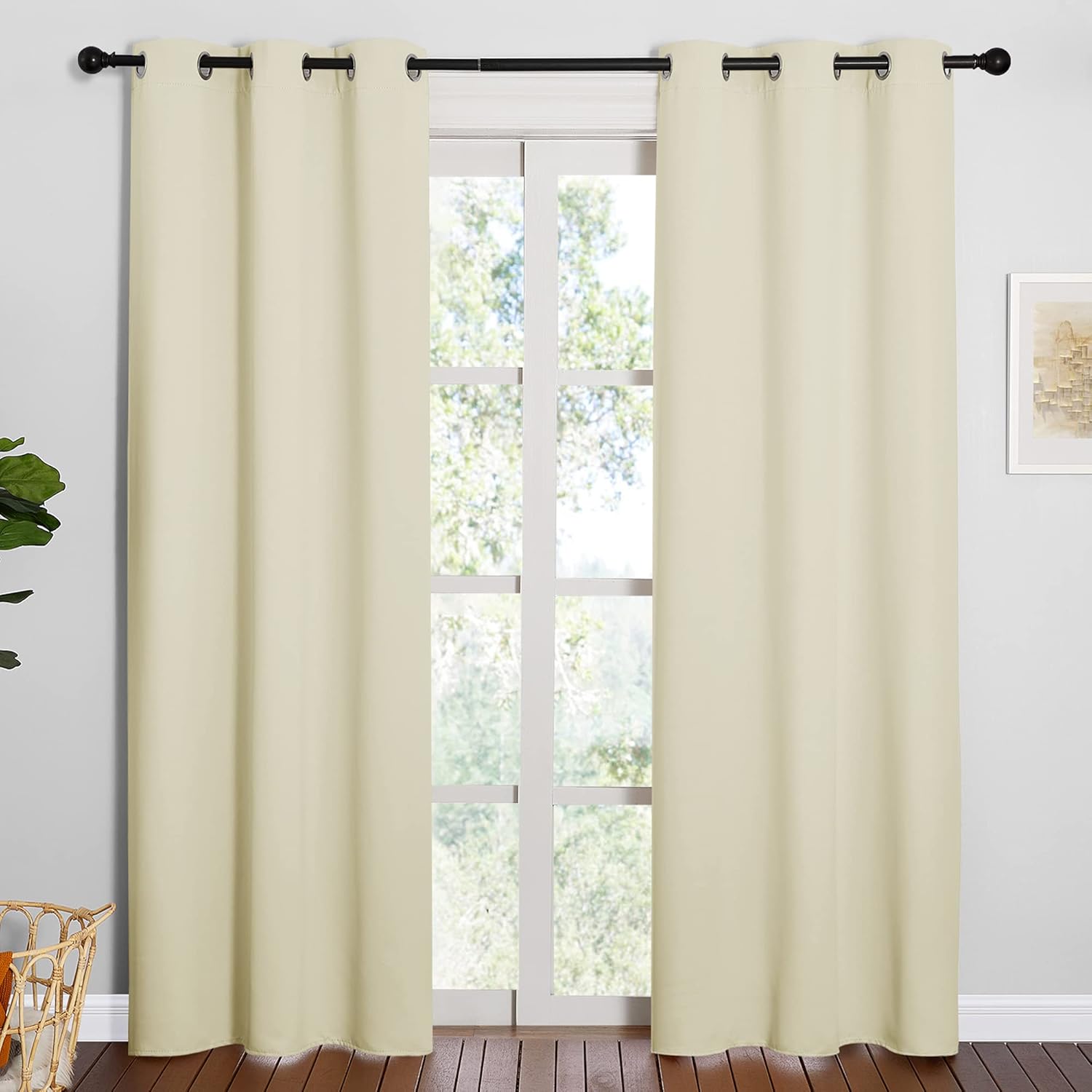 NICETOWN Long Curtains - Eyelet Top Room Darkening Drapes for Living Room | Beige, 2 Panels, W42 x L84 Inches