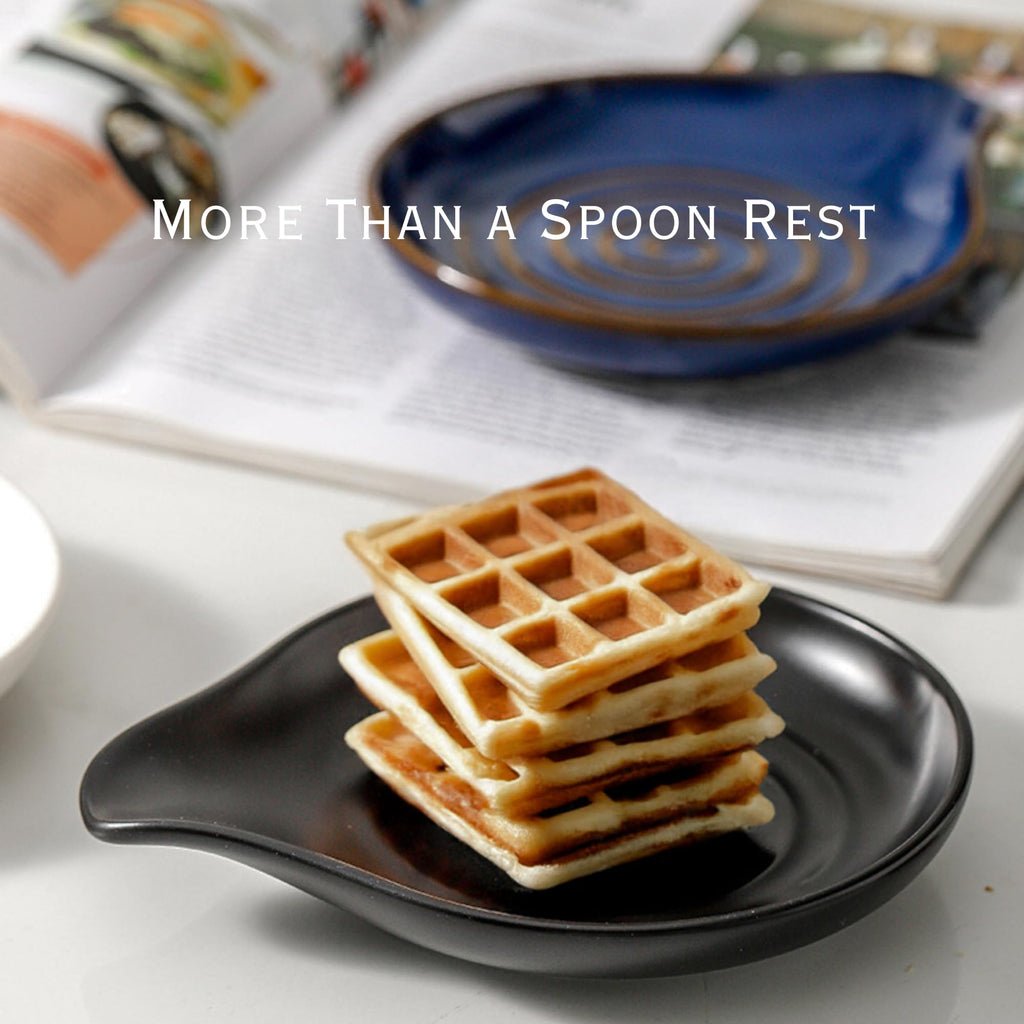 THRYVONA Spoon Rest for Stove Top, 6.2" Large Ceramic Spoon Holder for Kitchen Counter, Cooking Utensil Rest for Spatula, Spoon & Ladle, Modern Kitchen Decor, Matte Black, Housewarming Gift