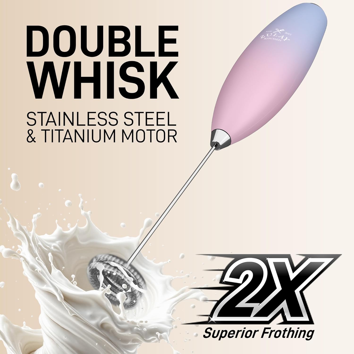 Zulay Kitchen Whisk Milk Frother - Powerful Handheld Foam Maker for Coffee & Lattes | Includes 4 Duracell Batteries