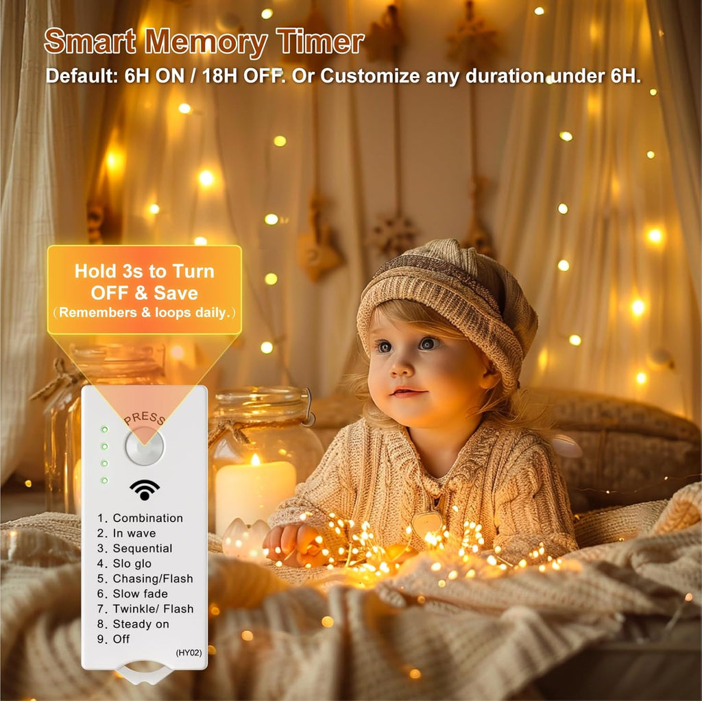Skiennix 4 Pack Rechargeable Fairy Lights - 16FT 50 LED Indoor String Lights | 8 Modes & DIY Timer, Warm White
