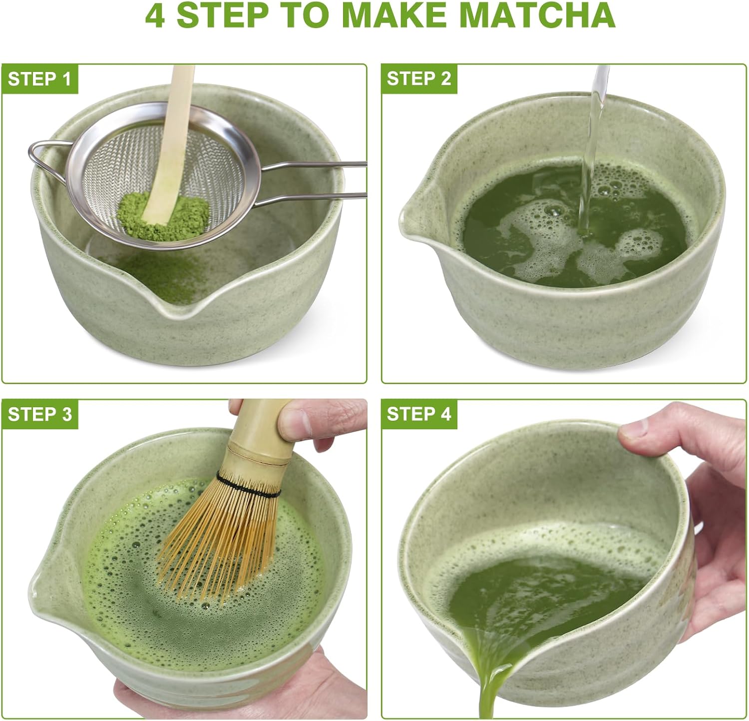 Matcha Whisk Set - Premium Ceremonial Grade Matcha Kit with Bamboo Whisk, Bowl, Scoop & Sifter