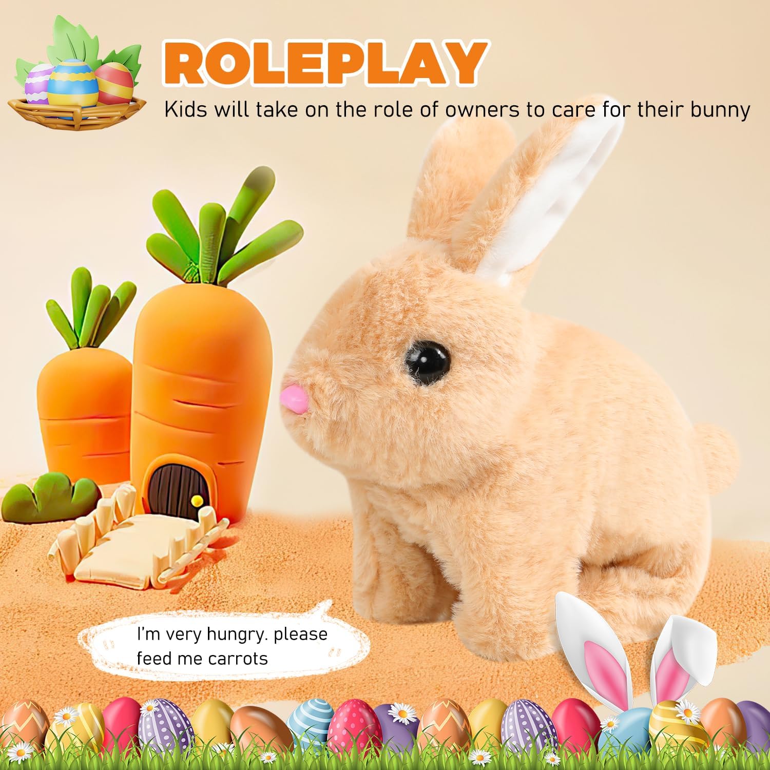 Vizela Realistic Rabbit Toy - Interactive Plush Bunny With Lifelike Movements | 7'' Brown Easter Gift
