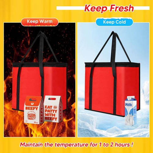 LEIFEOSH Reusable 6 Cup Drink Carrier with Handle and Insulated Bag for Hot and Cold Drink/Food, Foldable Plastic Cup Holder and Large Capacity Insulated Food Bag for Travel and Delivery, Red