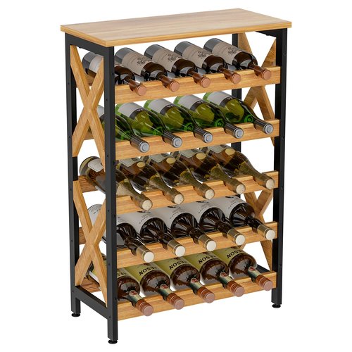 LUMAMU 25 Bottle Wine Rack Freestanding Floor Rustic Wine Holder Stand 5 Tier Wobble-Free Tall Wine Racks Wine Large Display Storage Shelf for Cellar Kitchen 21.6''L x 10.6''W x 31.8''H
