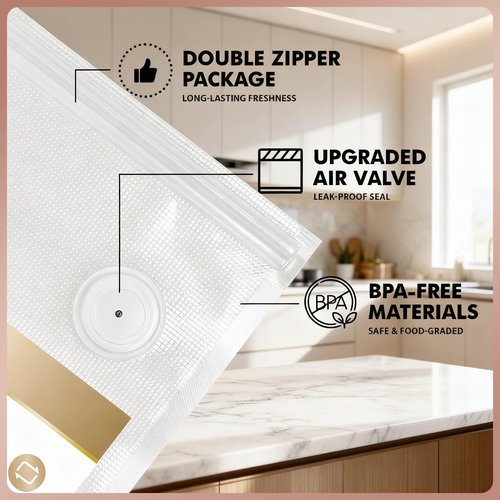Reusable Vacuum Sealer Bags for Food: 20Pcs BPA-Free Vacuum Seal Bags with Air Valve & 5 Seal Clips, Plastic Clear Sous Vide Cooking Bag, Microwaveable Freezer Safe Vacuum Food Storage for Kitchen
