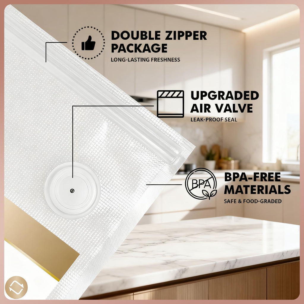 Reusable Vacuum Sealer Bags for Food: 20Pcs (8.66 * 8.27in) BPA-Free Vacuum Seal Bags with Air Valve & 5 Seal Clips, Plastic Food Storage Bags, Microwaveable Zipper Bags for Kitchen Save Meal Prep