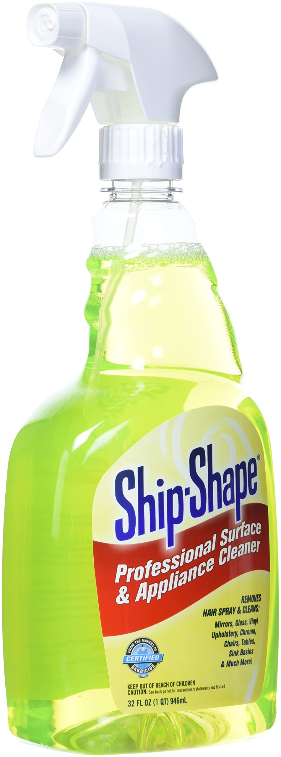 Ship-Shape Barbicide Professional Surface & Appliance Cleaner – Removes Hairspray Residue from Flat Irons, Mirrors & Salon Furniture – Streak-Free, Phosphate-Free Spray - 32 Fl Oz