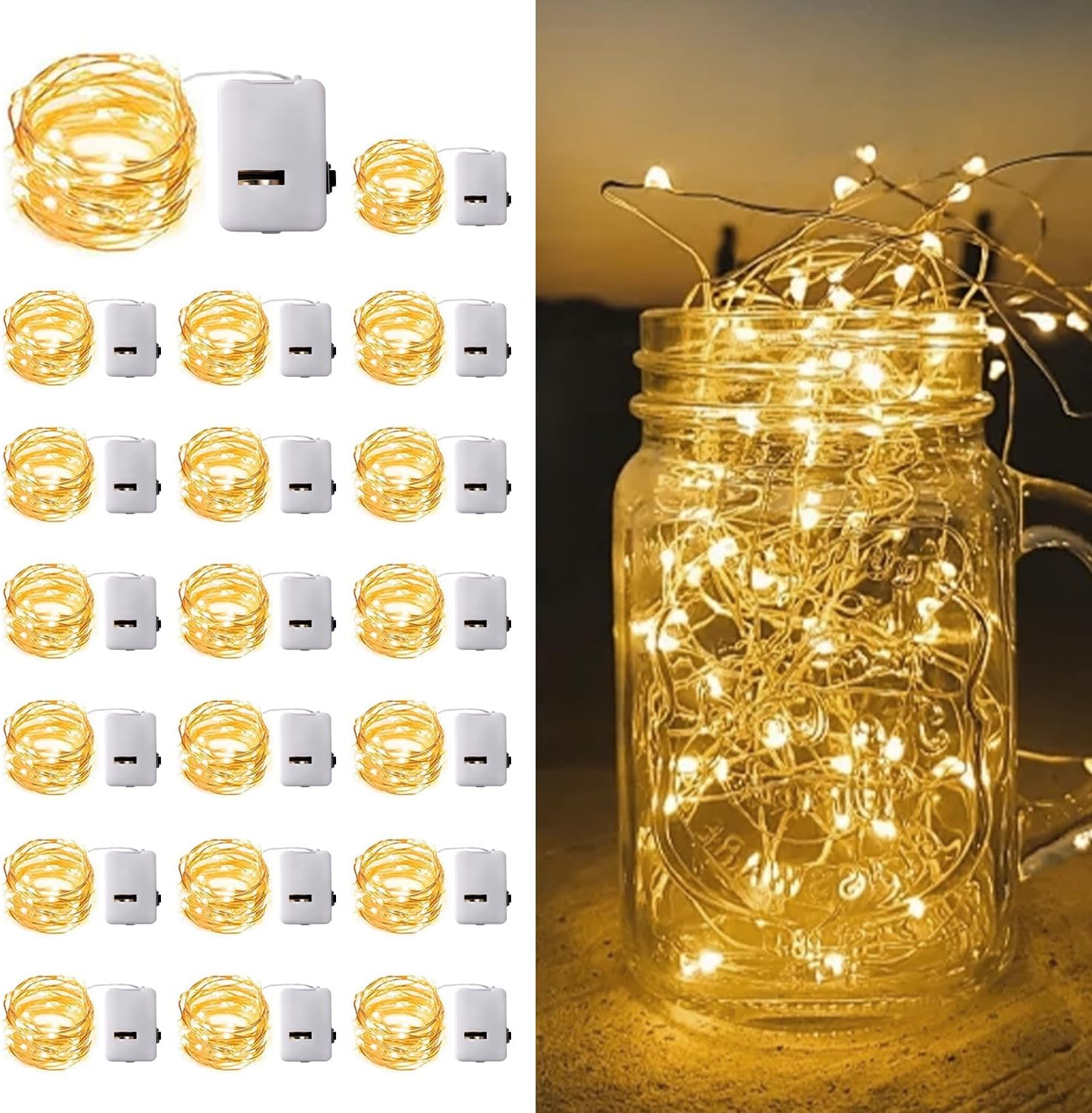 Skiennix 20 Pack LED Mini String Lights - 3.3ft Copper Wire with Firefly & Starry Effects | Warm White for Weddings, Christmas & Decor