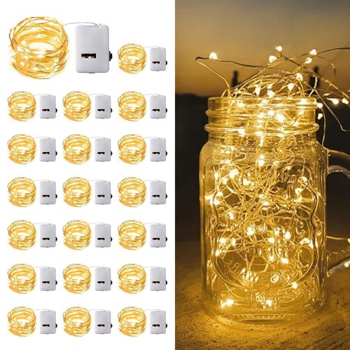 20 Pack Fairy: 3.3ft 20 LED Mini String Lights. Copper Wire with Firefly & Starry Effects. Ideal for Mason Jars, Weddings, Christmas, Table Decor. Warm White.