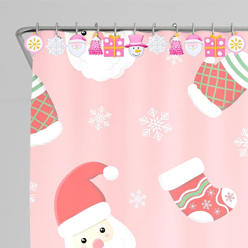Christmas Shower Curtain Hooks 12Pcs Decorative Tree Snowflake Santa Snowman Hangers