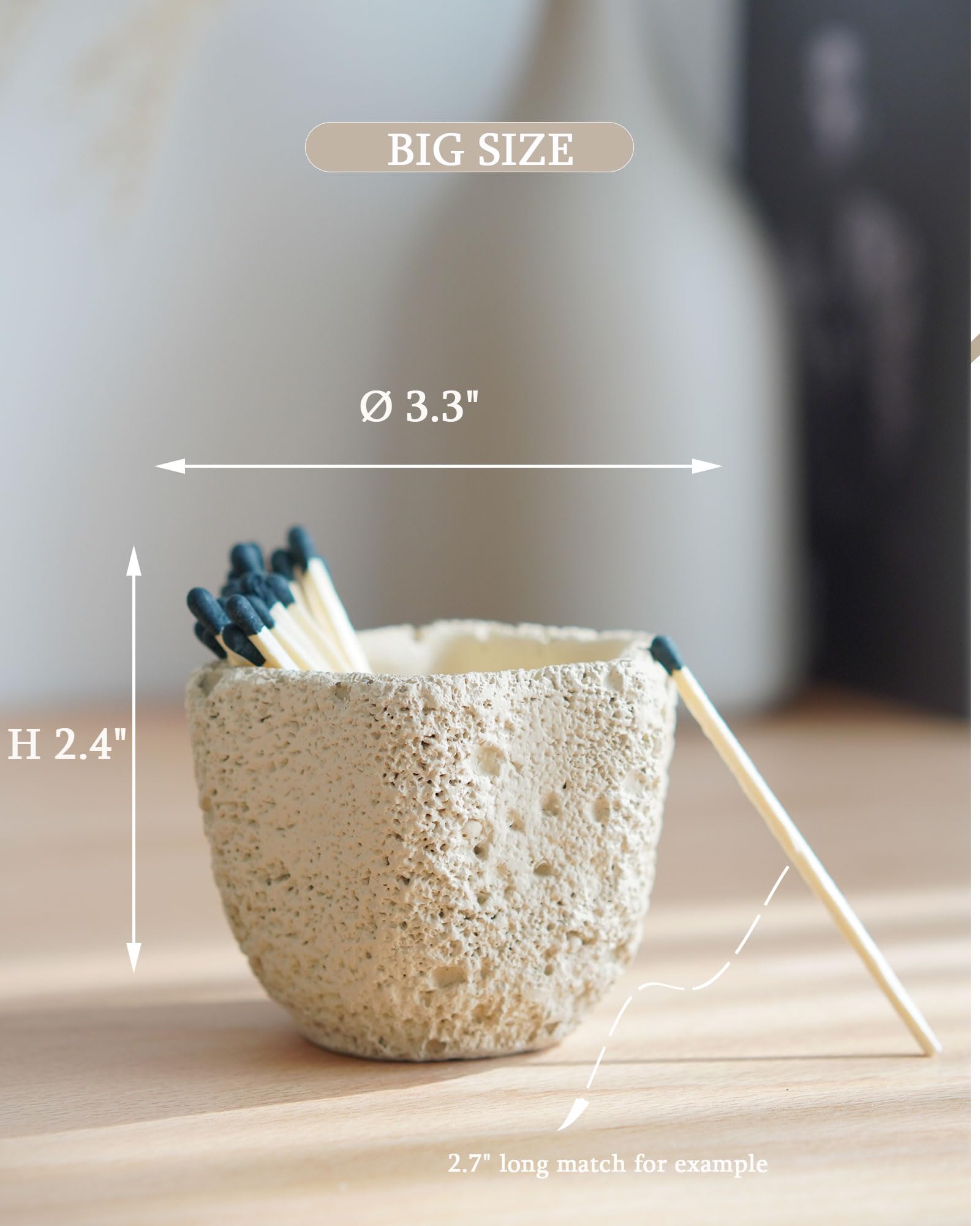 DINLiAN S Concrete Matches Holder with Striker-Beautiful Petal Shape Match in Jar-for Cute/Fancy/Long Candle Match,Refresh Any Modern Home Decor with Premium floral Jar-No Matches (milky beige)