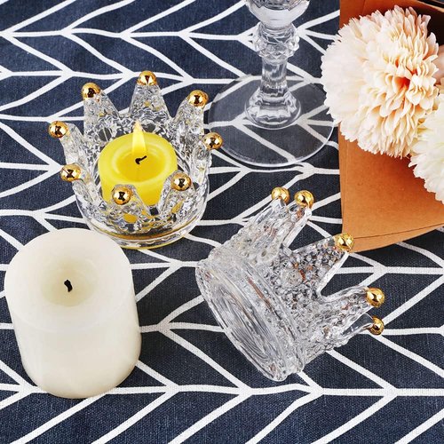 Crown Glass Tealight Candle Holders - Set of 12 Elegant Votive Holders for Weddings & Home Decor