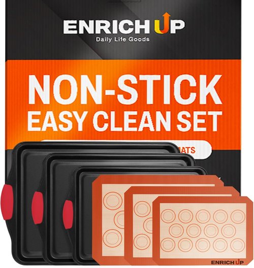 Enrich Up Baking Pans Set - 6-Piece Non-Stick Silicone Cookie Sheets | Heat-Resistant Bakeware for Cookies & Pastries
