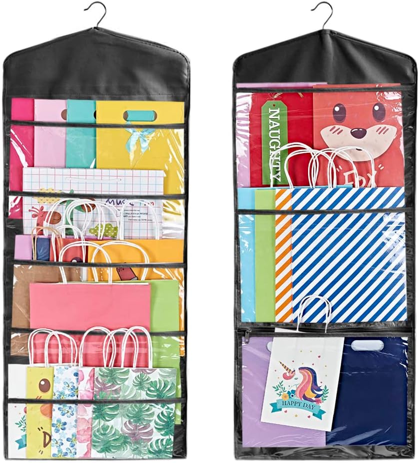 ProPik Gift Bag Storage Organizer - Double-Sided with Multiple Pockets | 38 x 16 Inch PVC (Full Black)