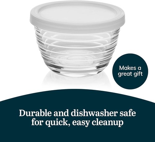Libbey Small Glass Bowls - Set of 8 Dishwasher Safe Containers with Lids for Fresh Leftovers | Meal Prep & Dips