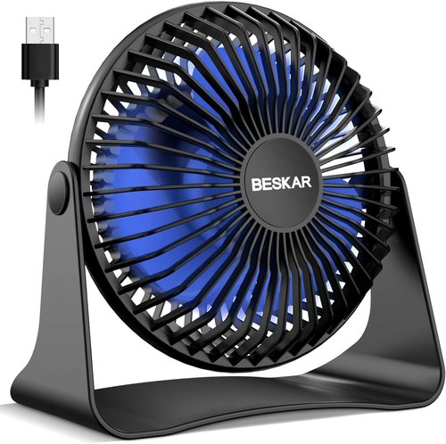 BESKAR Portable USB Desk Fan - 3 Speed Quiet Operation with 360° Rotation | Ideal for Home & Office