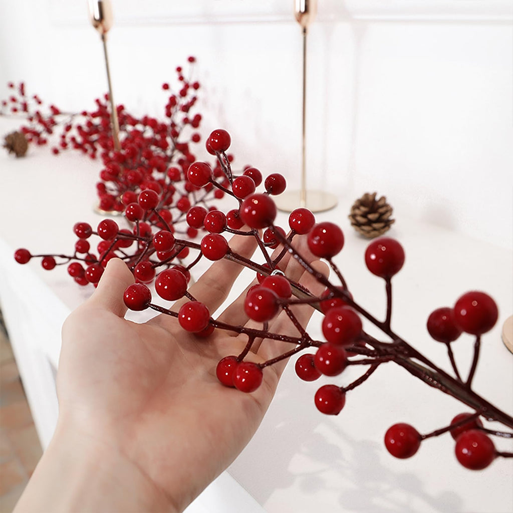 Wuhetyo Christmas Red Berry Garland, Artificial Red and Burgundy Berry Garland Christmas Decor for Winter Indoor Outdoor Home Fireplace Table Happy New Year Decorations(Large Berry)-1PCS