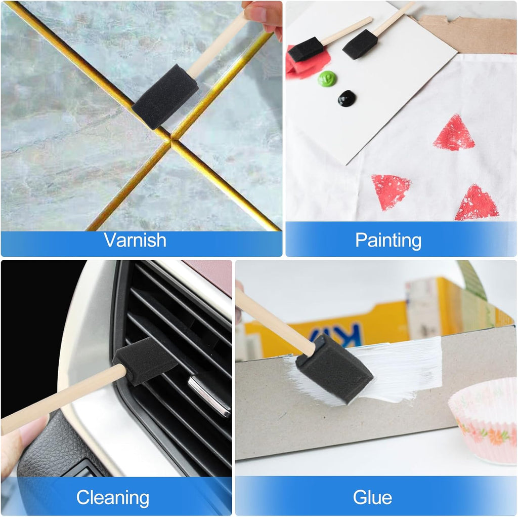Skiennix Foam Paint Brushes - 40 Pcs 1” Wood Handle Sponge Brushes for Staining & DIY Crafts