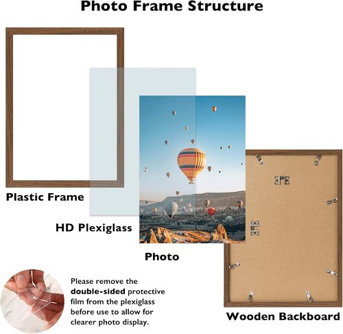 JCJMY 12x17 Picture Frame - Brown Wall Hanging Frame with Shatter-Resistant Plexiglass | Versatile Mounting Options