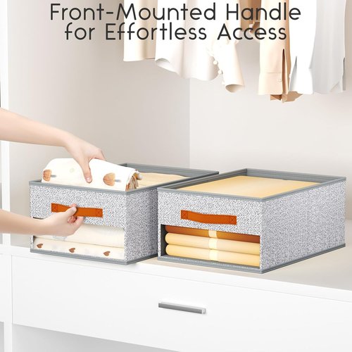 Homsorout Drawer Organizers - 6 Pack Foldable Pants Organizer with Clear Window & Handles | Light Gray Fabric Storage for Clothes, Jeans, Towels & More