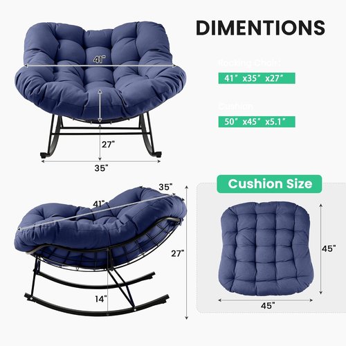 JEAREY Outdoor Papasan Rocking Chair - Oversized Comfy Egg Chair for Patio & Garden | Navy Blue