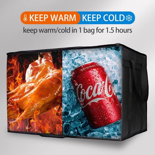 Bodaon 2-Pack Insulated Food Delivery Bag for Hot and Cold Meal, XXXL, Black, Grocery Tote Insulation Bag for Catering, Large Pizza Warmer