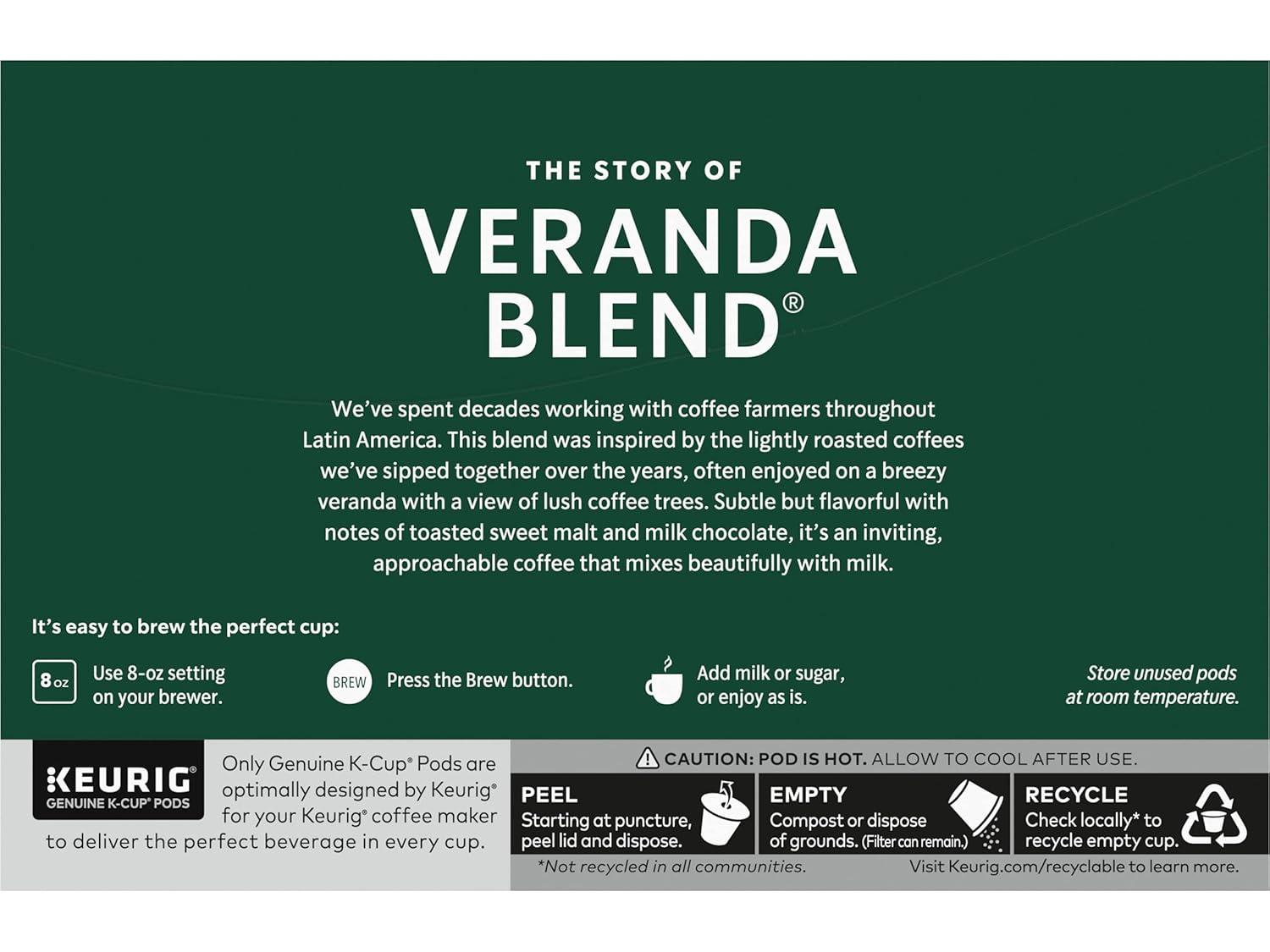 Starbucks K-Cup Pods - Veranda Blend Blonde Roast 100% Arabica Coffee - 10 Pods Per Box (Pack of 6)
