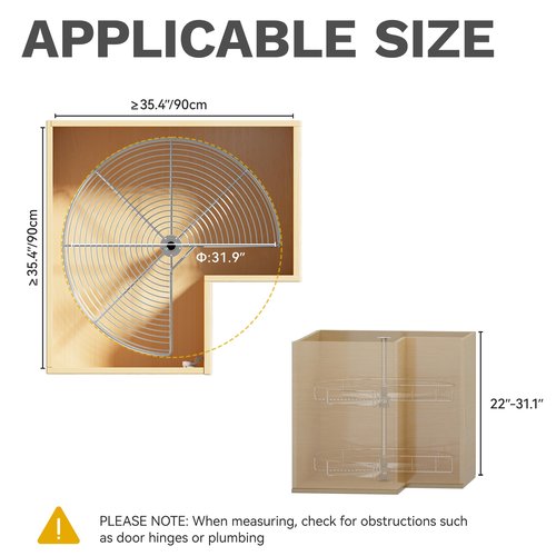 DWVO 31″ Kidney 2-Tier Lazy Susan – Telescoping Mount Corner Cabinet Organizer with Pie-Shelf Design, for Bathroom,Kitchen Cabinet Blind Corners (Chrome, 270° Adjustable)
