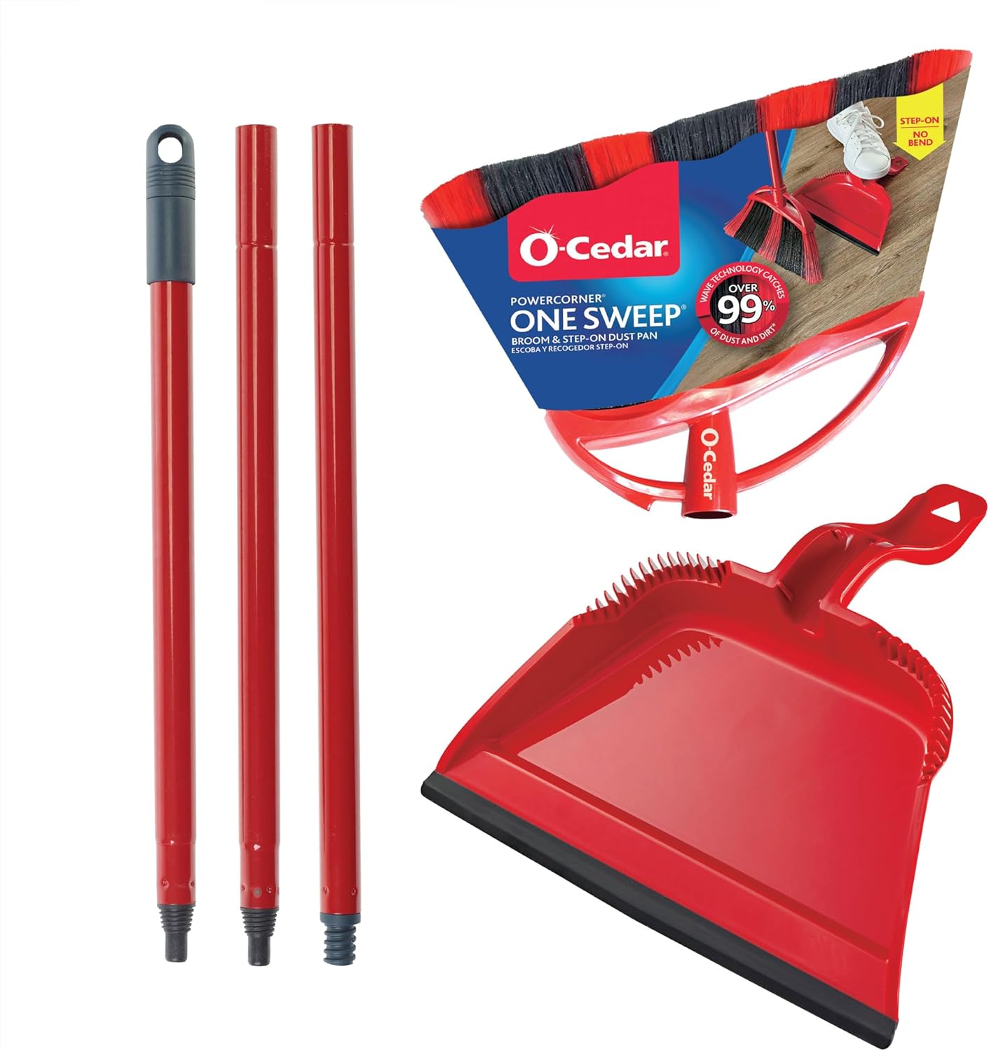 O-Cedar One Sweep Broom - Lightweight Cleaning Tool with Step-On Dustpan | Removes 99% of Dirt