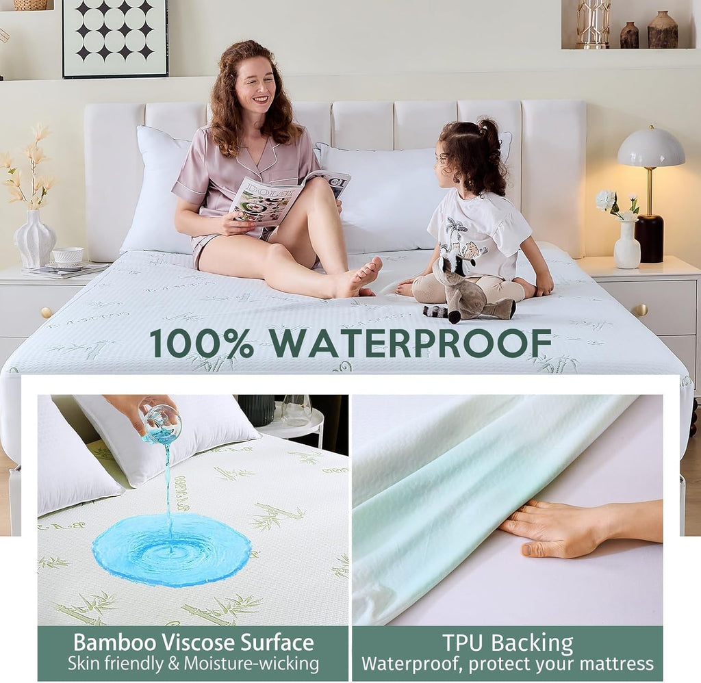 MUXHOMO Premium Waterproof Queen Mattress Protector - Breathable Cooling Cover with Deep Pocket (8"-21")