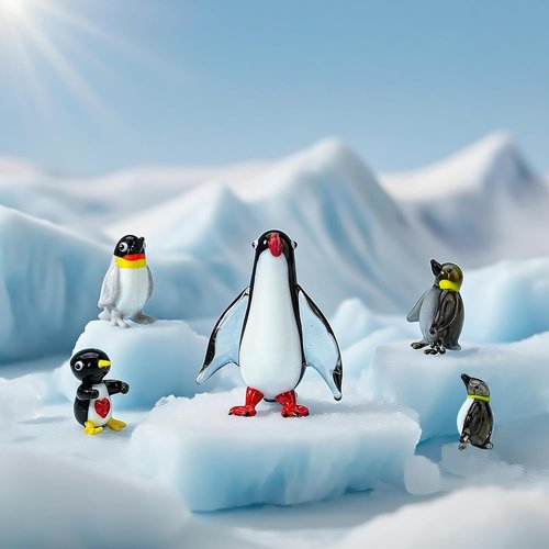 HDCRYSTALGIFTS Blown Glass Penguin Figurines Set - Handmade Miniature Family Sculpture | Perfect Gift for Mom