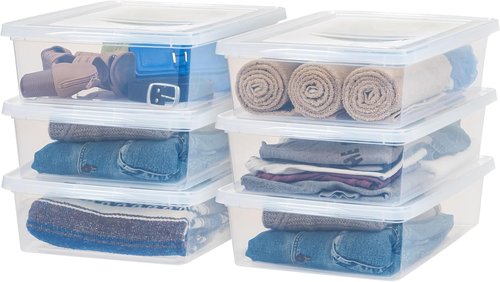IRIS USA 6-Pack Clear Storage Bins with Lids - 28 Quart Stackable Containers for Organizing Shoes, Clothes & More - BPA-Free