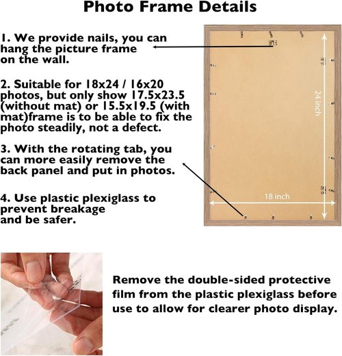 JCJMY 18x24 Picture Frame - Rustic Brown Wall Hanging Frame with 16x20 Mat for Photos