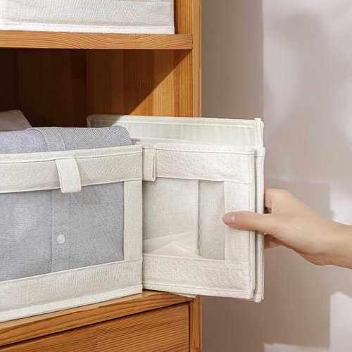 Linen Closet Organizers - 12 Pack Foldable Storage Bins with Clear Window for Clothing & Jeans