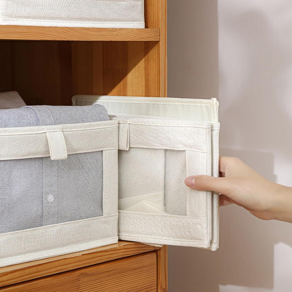 Skiennix Linen Closet Organizers - 10 Pack Foldable Storage Bins with Clear Window for Clothing & Jeans