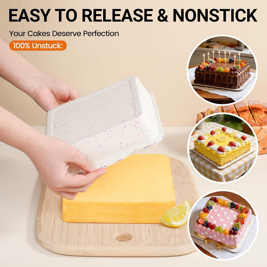 SJ Silicone Square Cake Pan Set - 8 x 8 Inch Nonstick Molds with Metal Reinforced Frame | BPA Free for Cakes, Brownies, and More