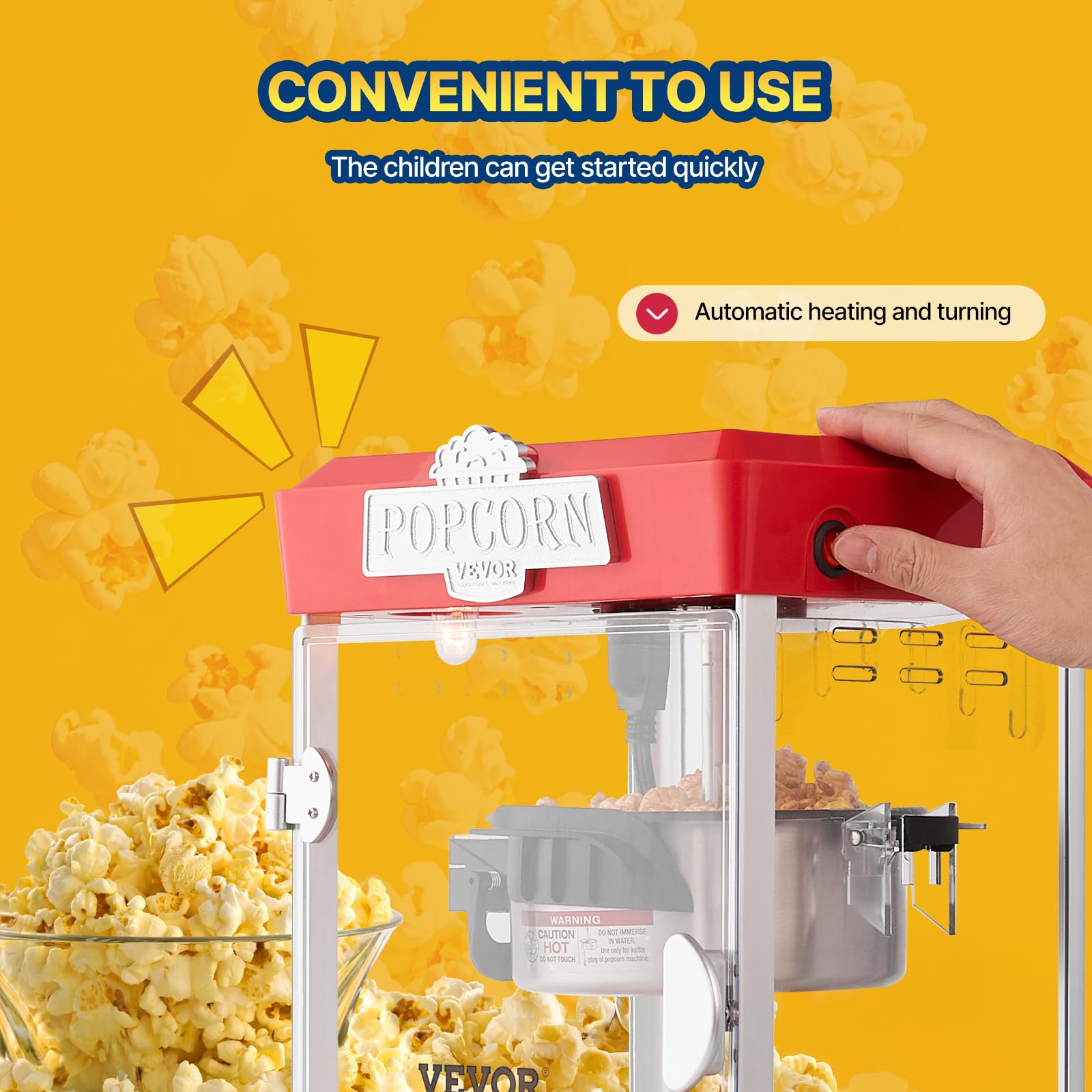 VEVOR Popcorn Maker, 480W Popcorn Popper Machine, 4 Oz Kettle Makes 1.5 Gallon per Batch, Tabletop Popcorn Maker, Includes 3 Scoops, Movie Theater Style, Red
