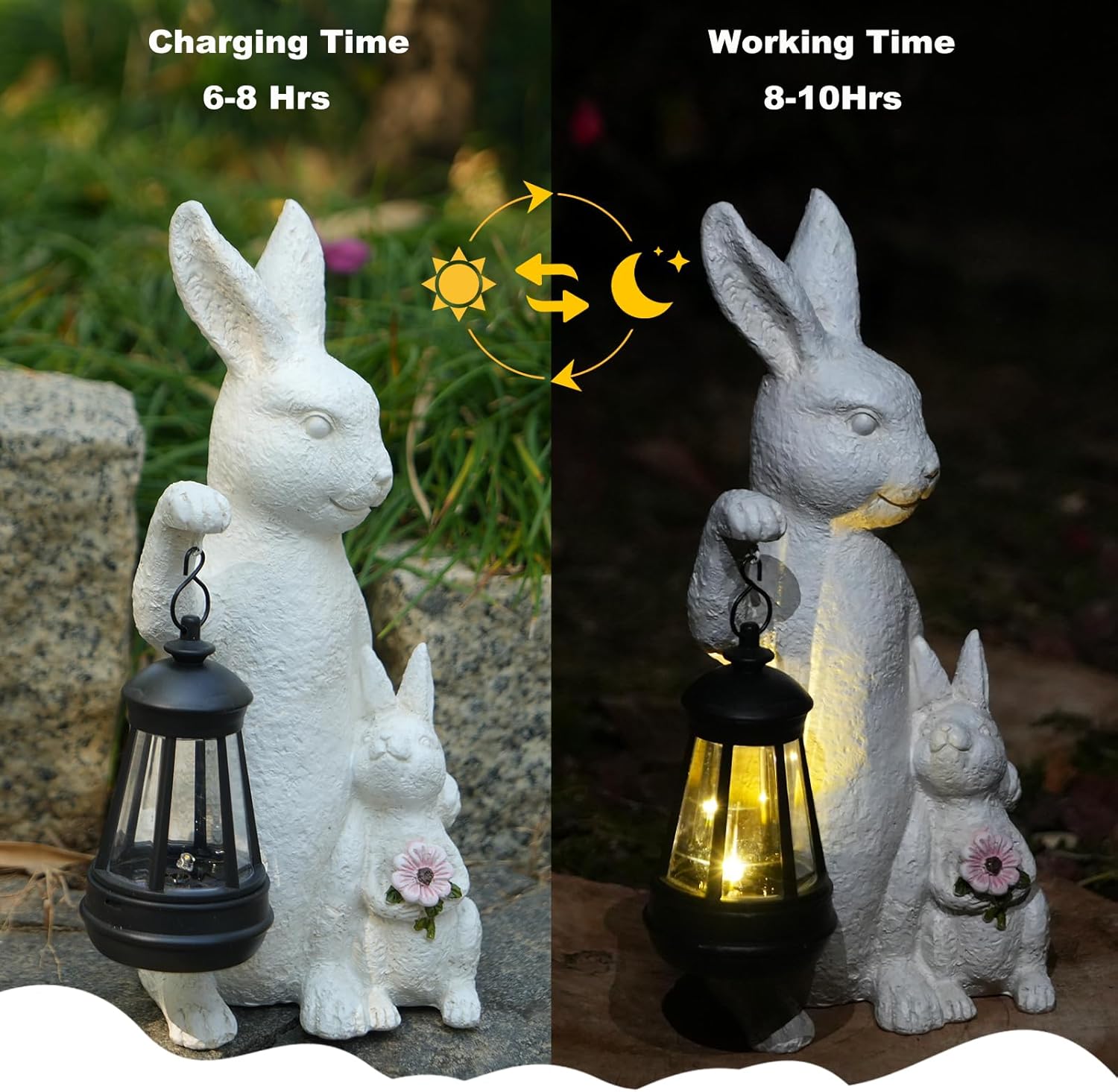 Skiennix Solar Outdoor Bunny Statues - LED Garden Sculptures for Patio & Lawn Decor | Perfect Mother's Day Gift