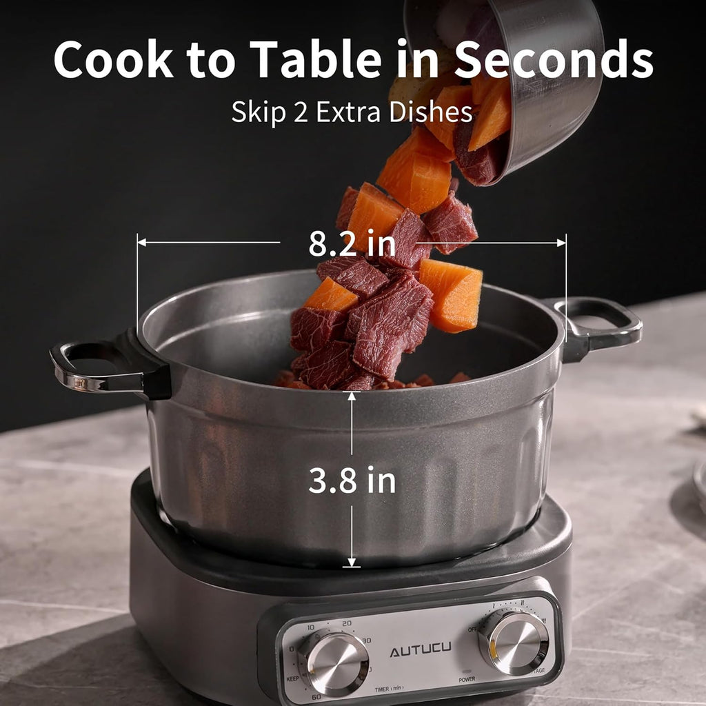 N74SNA Electric Hot Pot Multi-Cooker - 2.5 Quart Nonstick Grill & Steamer Set for Steak, Soup, Ramen