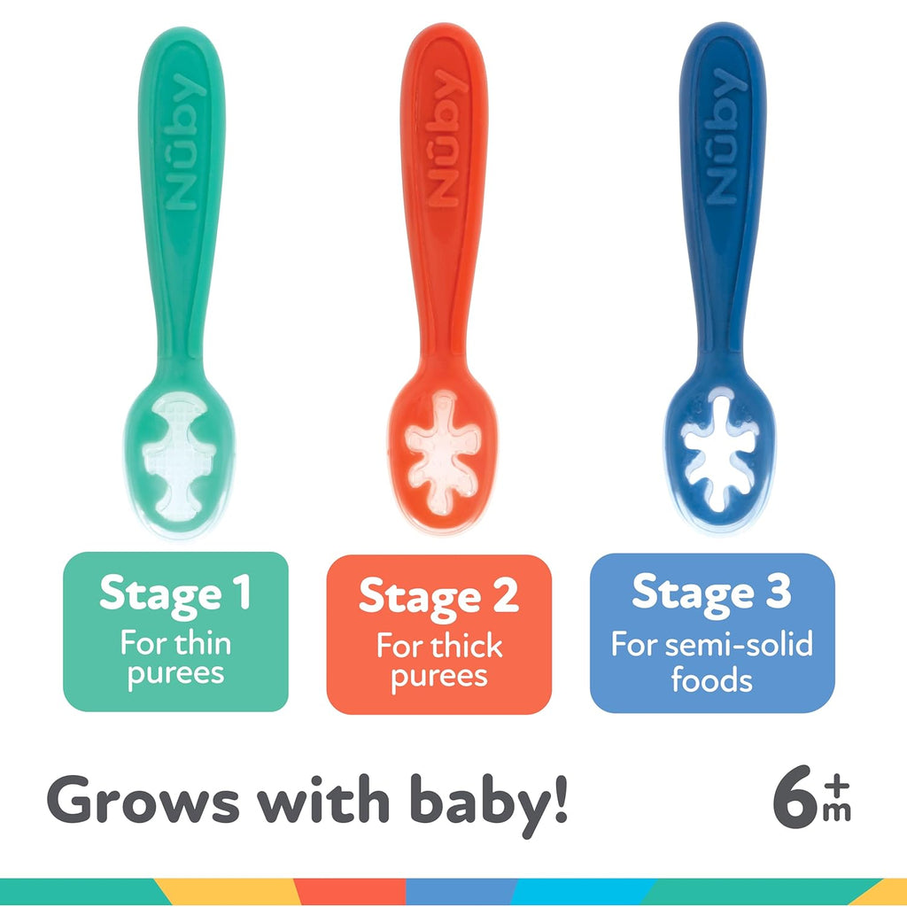 Nuby Baby's First Spoons Set - 3-Pack Feeding Utensils for Babies 6 Months and Up